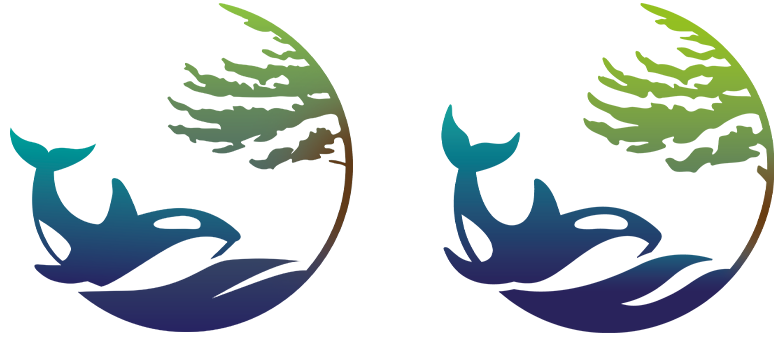 The Sea to Tree orca logomark before and after its 2023 redesign