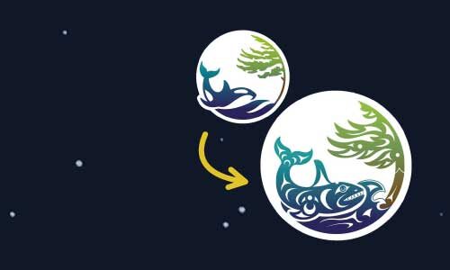 Sea to Tree's whale logo in its original and indigenized version